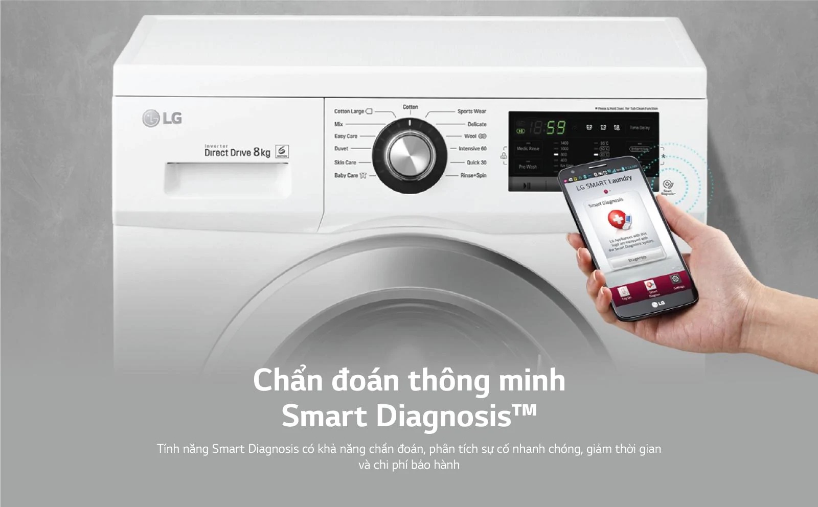 Máy giặt LG Inverter 9KG FM1209M6W Smart Diagnosis
